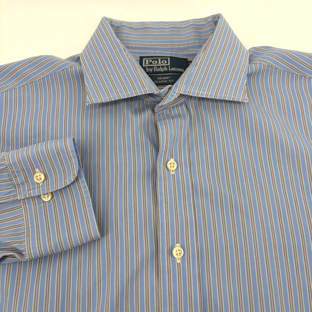 Polo Ralph Lauren Regent Classic Fit Striped Shirt Mens 17.5 34/35 Blue Multi